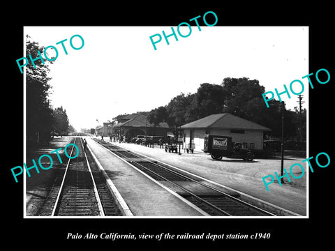 OLD LARGE HISTORIC PHOTO OF PALO ALTO CALIFORNIA, RAILROAD DEPOT STATION c1940