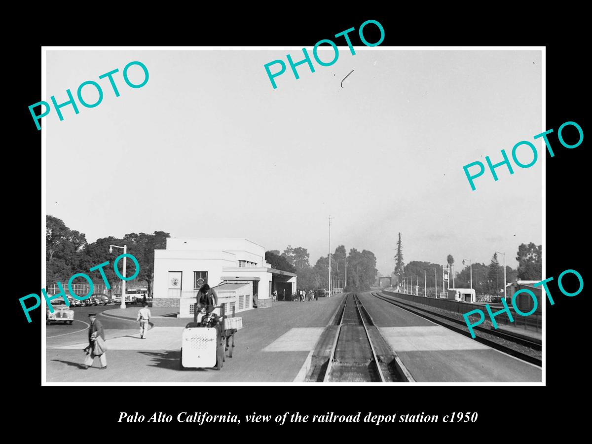 OLD LARGE HISTORIC PHOTO OF PALO ALTO CALIFORNIA, RAILROAD DEPOT STATION c1950