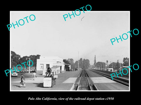 OLD LARGE HISTORIC PHOTO OF PALO ALTO CALIFORNIA, RAILROAD DEPOT STATION c1950