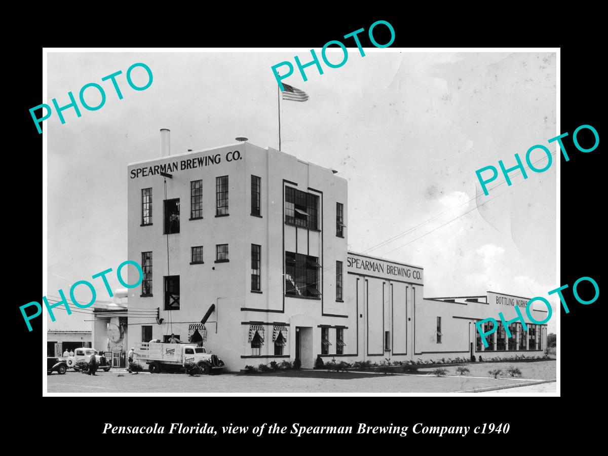 OLD LARGE HISTORIC PHOTO OF PENSACOLA FLORIDA, THE SPEARMAN BREWERY Co c1940