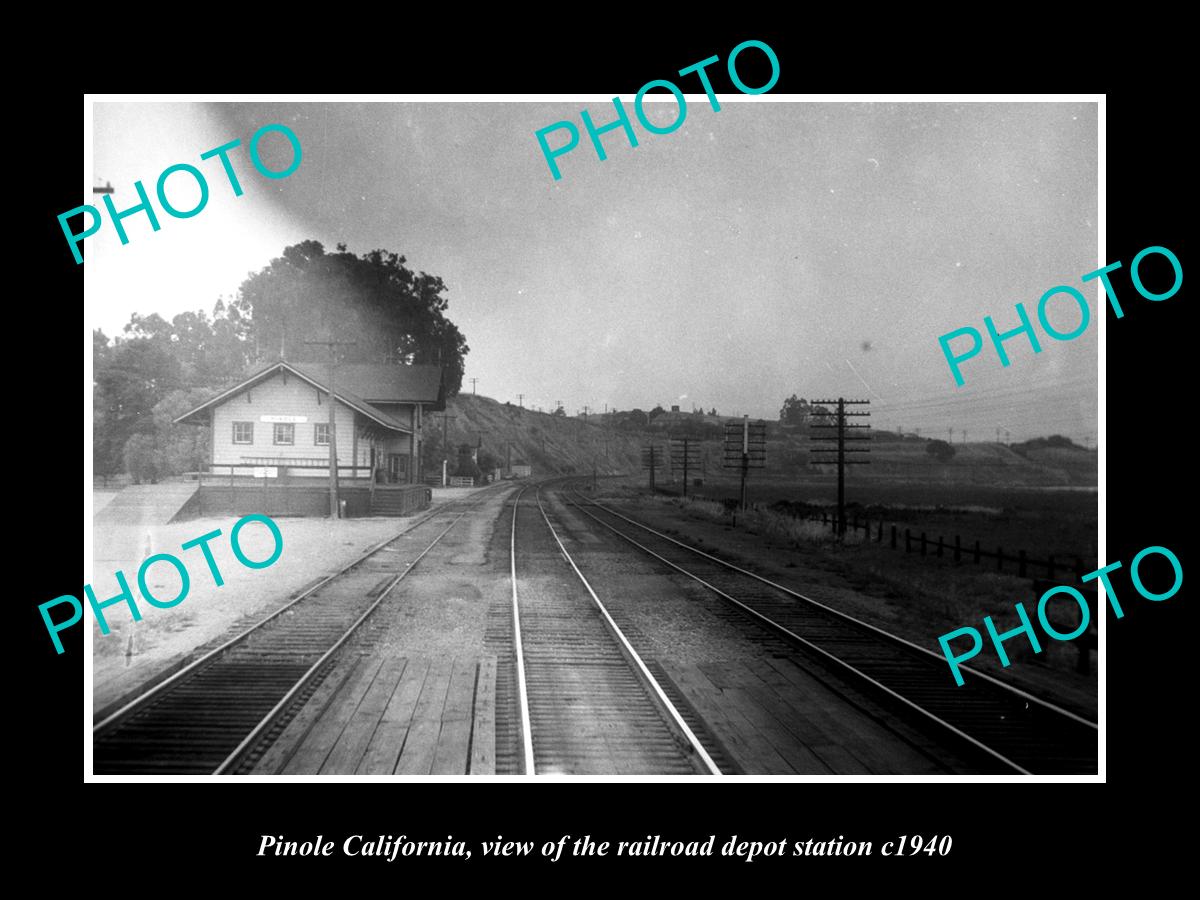 OLD LARGE HISTORIC PHOTO OF PINOLE CALIFORNIA, THE RAILROAD DEPOT STATION c1940