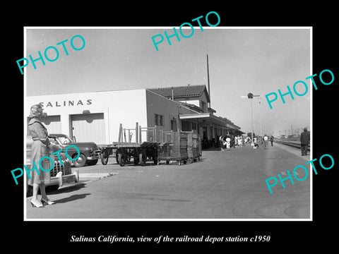 OLD LARGE HISTORIC PHOTO OF SALINAS CALIFORNIA, THE RAILROAD DEPOT STATION c1950