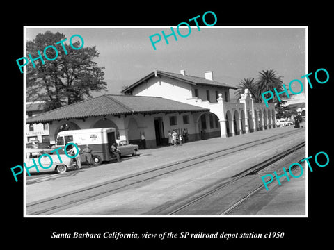 OLD LARGE HISTORIC PHOTO OF SANTA BARBARA CALIFORNIA, THE SP RAILROAD DEPOT 1950