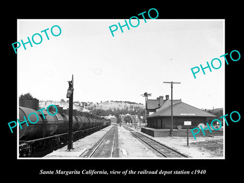 OLD LARGE HISTORIC PHOTO OF SANTA MARGARITA CALIFORNIA, THE RAILROAD DEPOT c1940