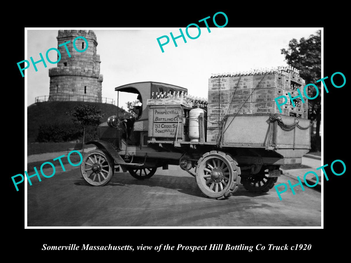 OLD HISTORIC PHOTO OF SOMERVILLE MASSACHUSETTS PROSPECT HILL BOTTLING TRUCK 1920