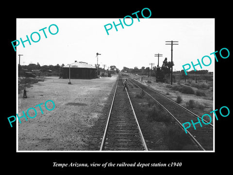 OLD LARGE HISTORIC PHOTO OF TEMPE ARIZONA, THE RAILROAD DEPOT STATION c1940