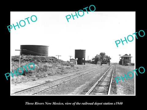 OLD LARGE HISTORIC PHOTO, THREE RIVERS NEW MEXICO RAILROAD DEPOT STATION c1940 2