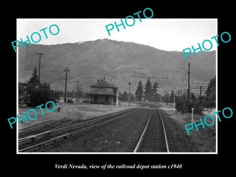 OLD LARGE HISTORIC PHOTO OF VERDI NEVADA, THE RAILROAD DEPOT STATION c1940