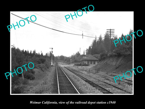 OLD LARGE HISTORIC PHOTO OF WEIMAR CALIFORNIA, THE RAILROAD DEPOT STATION c1940