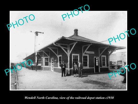 OLD LARGE HISTORIC PHOTO OF WENDELL NORTH CAROLINA, THE RAILROAD DEPOT c1930