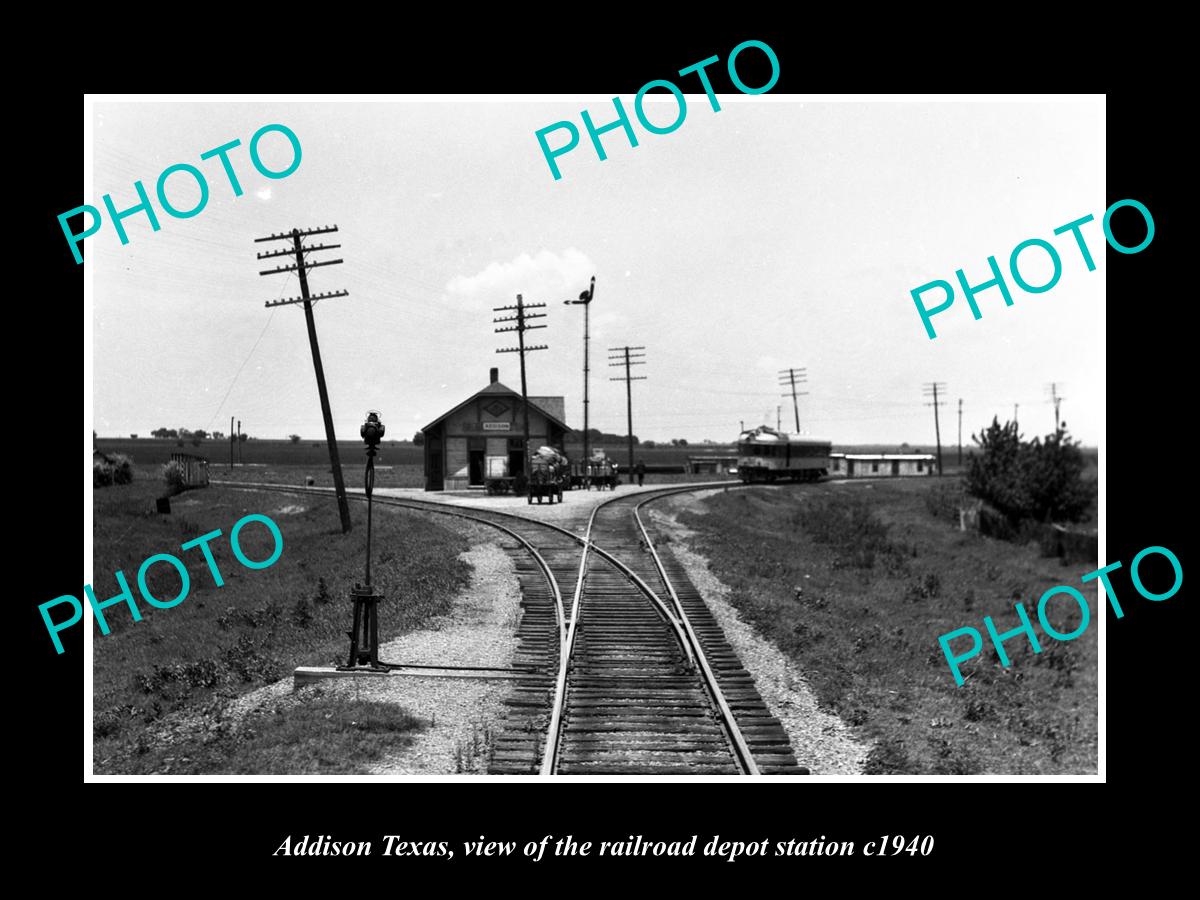 OLD LARGE HISTORIC PHOTO OF ADDISON TEXAS, THE RAILROAD DEPOT STATION c1940