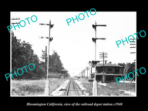 OLD LARGE HISTORIC PHOTO OF BLOOMINGTON CALIFORNIA, RAILROAD DEPOT STATION c1940