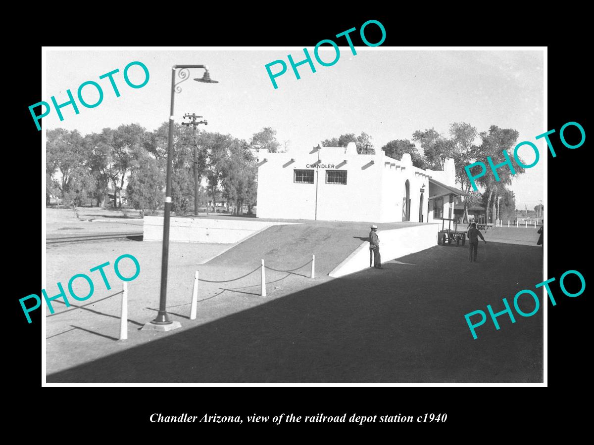 OLD LARGE HISTORIC PHOTO OF CHANDLER ARIZONA, THE RAILROAD DEPOT STATION c1940