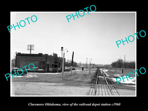 OLD LARGE HISTORIC PHOTO OF CLAREMORE OKLAHOMA RAILROAD DEPOT STATION c1960