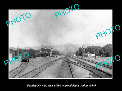 OLD LARGE HISTORIC PHOTO OF FERNLEY NEVADA, THE RAILROAD DEPOT STATION c1940