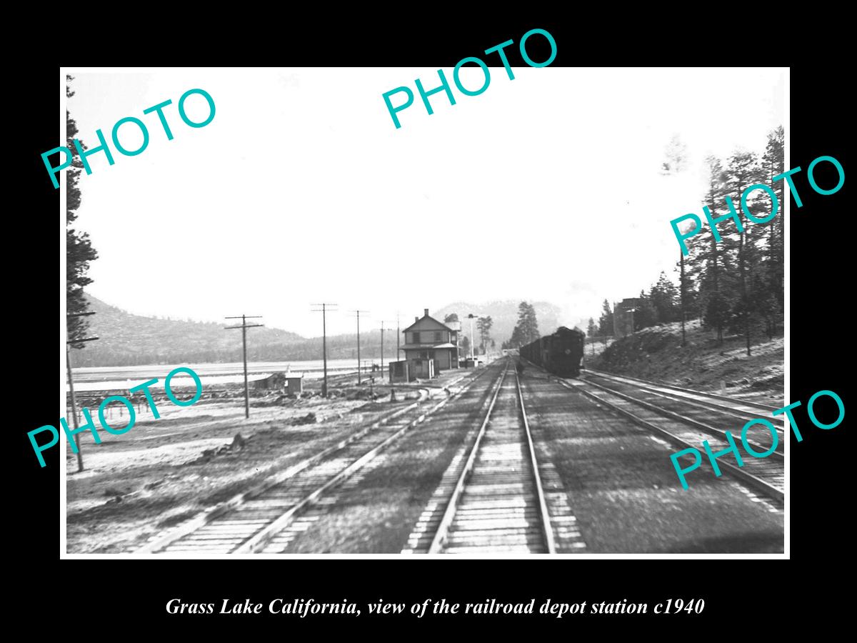 OLD LARGE HISTORIC PHOTO OF GRASS LAKE CALIFORNIA, RAILROAD DEPOT STATION c1940