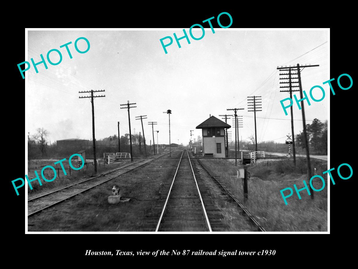 OLD LARGE HISTORIC PHOTO OF HOUSTON TEXAS, THE No 87 RAILROAD SIGNAL TOWER c1930