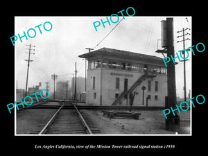 OLD LARGE HISTORIC PHOTO OF LA CALIFORNIA, MISSION TOWER RAILROAD STATION c1930