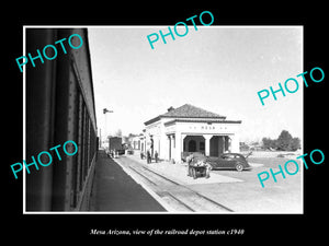 OLD LARGE HISTORIC PHOTO OF MESA ARIZONA, THE RAILROAD DEPOT STATION c1940