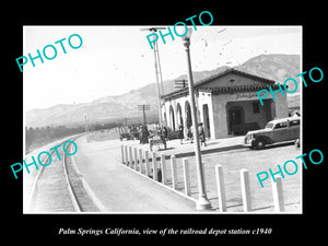 OLD LARGE HISTORIC PHOTO OF PALM SPRINGS CALIFORNIA RAILROAD DEPOT STATION c1940