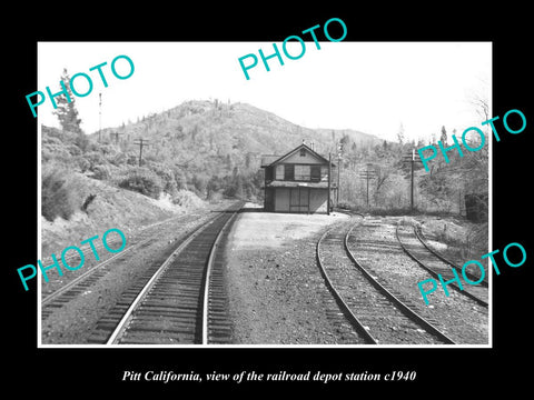 OLD LARGE HISTORIC PHOTO OF PITT CALIFORNIA, THE RAILROAD DEPOT STATION c1940