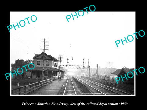 OLD LARGE HISTORIC PHOTO OF PRINCETON JUNCTION NEW JERSEY RAILROAD DEPOT c1930