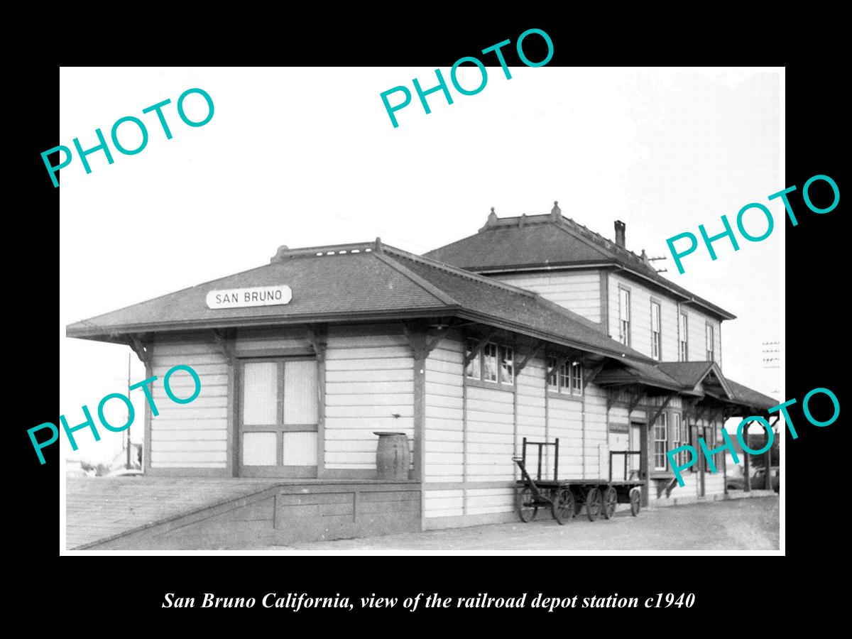 OLD LARGE HISTORIC PHOTO OF SAN BRUNO CALIFORNIA, RAILROAD DEPOT STATION c1940