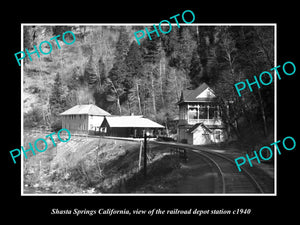 OLD LARGE HISTORIC PHOTO OF SHASTA SPRINGS CALIFORNIA RAILROAD STATION c1940