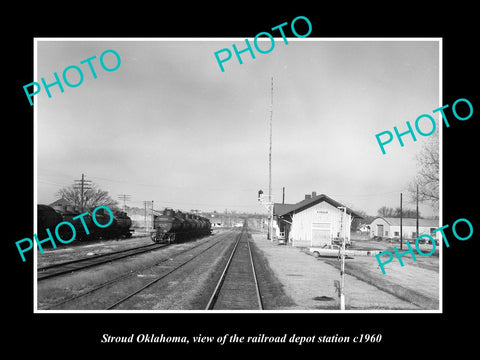 OLD LARGE HISTORIC PHOTO OF STROUD OKLAHOMA, THE RAILROAD DEPOT STATION c1960