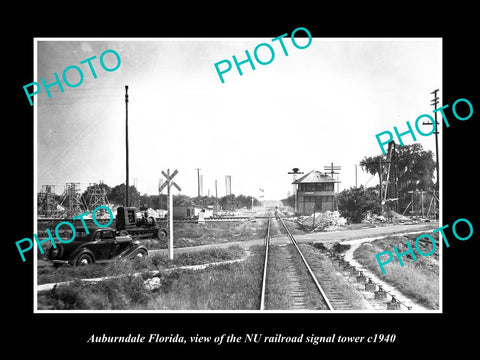 OLD LARGE HISTORIC PHOTO OF AUBURNDALE FLORIDA NU RAILROAD SIGNAL TOWER c1940