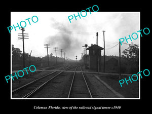 OLD LARGE HISTORIC PHOTO OF COLEMAN FLORIDA, THE RAILROAD SIGNAL TOWER c1940