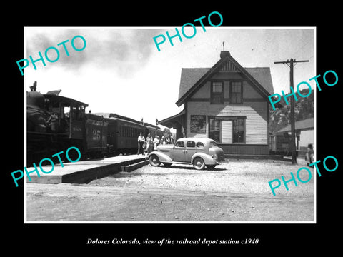 OLD LARGE HISTORIC PHOTO OF DOLORES COLORADO, RAILROAD DEPOT STATION c1940