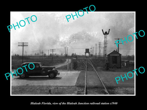 OLD LARGE HISTORIC PHOTO OF HIALEAH FLORIDA, H/J RAILROAD DEPOT STATION c1940