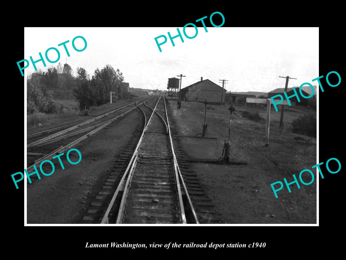 OLD LARGE HISTORIC PHOTO OF LAMONT WASHINGTON, RAILROAD DEPOT STATION c1940