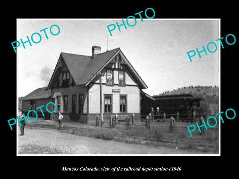 OLD LARGE HISTORIC PHOTO OF MANCOS COLORADO, RAILROAD DEPOT STATION c1940