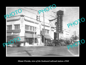 OLD LARGE HISTORIC PHOTO OF MIAMI FLORIDA, THE SEABOARD RAILROAD STATION c1940