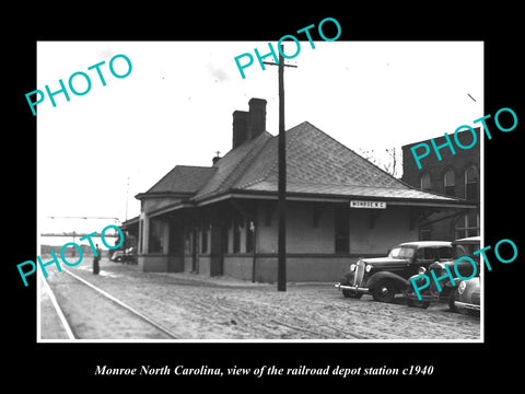 OLD LARGE HISTORIC PHOTO OF MONROE NORTH CAROLINA, RAILROAD DEPOT STATION c1940