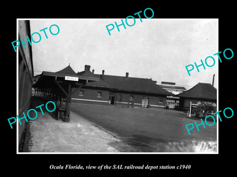 OLD LARGE HISTORIC PHOTO OF OCALA FLORIDA, THE RAILROAD DEPOT STATION c1940