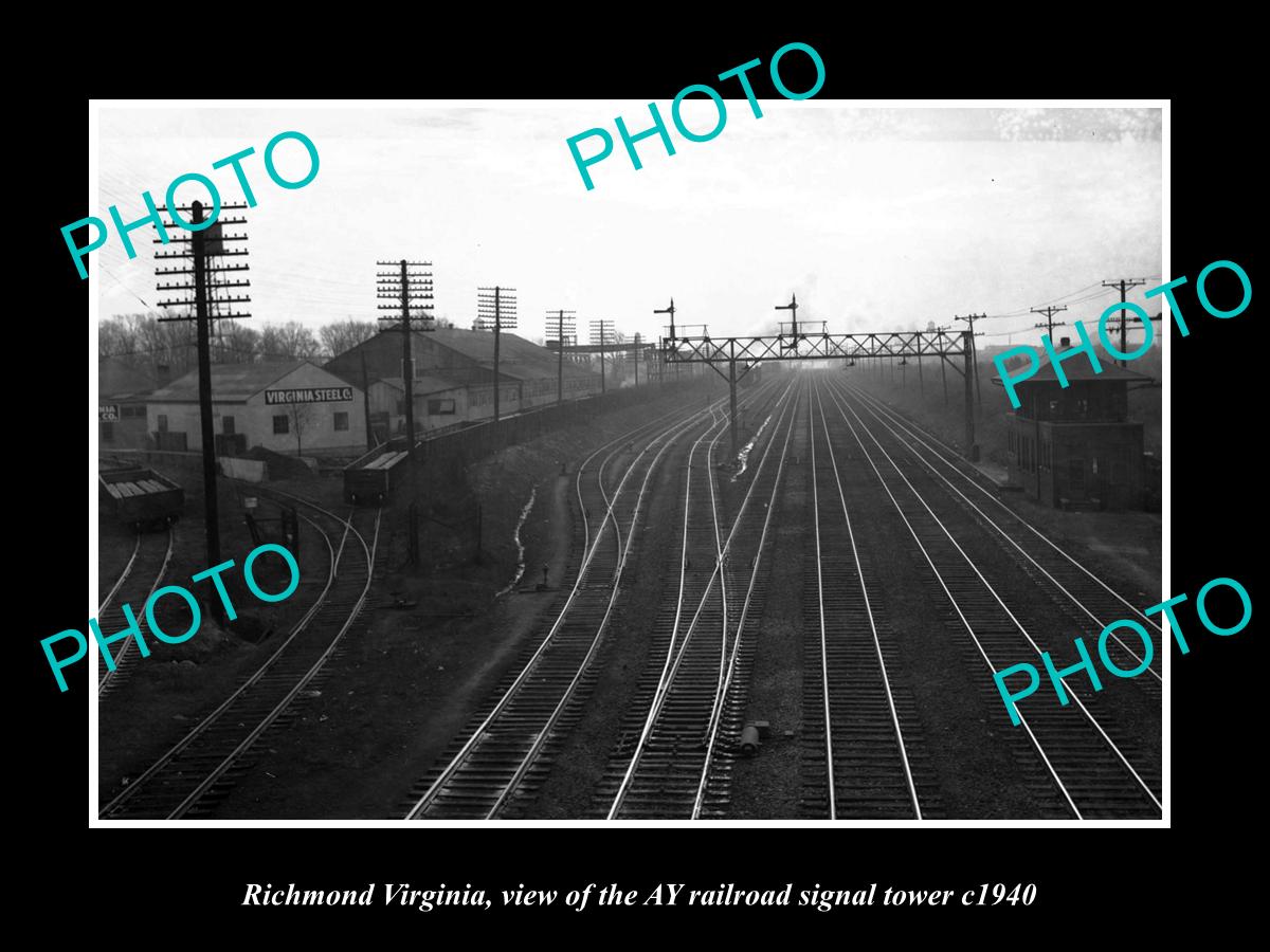 OLD LARGE HISTORIC PHOTO OF RICHMOND VIRGINIA, AY RAILROAD SIGNAL TOWER c1940