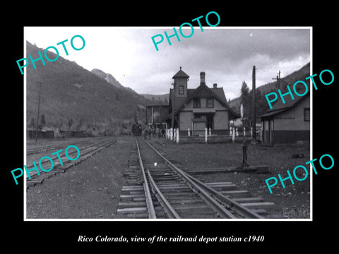 OLD LARGE HISTORIC PHOTO OF RICO COLORADO, THE RAILROAD DEPOT STATION c1940