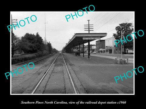 OLD LARGE HISTORIC PHOTO OF SOUTHERN PINES NORTH CAROLINA RAILROAD DEPOT c1960