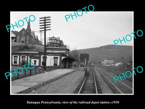 OLD LARGE HISTORIC PHOTO OF TAMAQUA PENNSYLVANIA, RAILROAD DEPOT STATION c1950