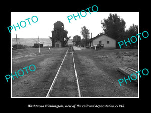 OLD LARGE HISTORIC PHOTO OF WASHTUCNA WASHINGTON, RAILROAD DEPOT STATION c1940