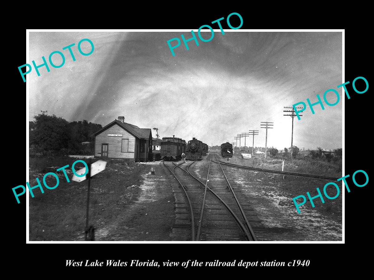 OLD LARGE HISTORIC PHOTO OF WEST LAKE WALES FLORIDA, THE RAILROAD STATION 1940 1