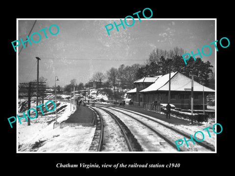 OLD LARGE HISTORIC PHOTO OF CHATHAM VIRGINIA, THE RAILROAD STATION c1940