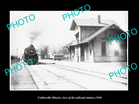 OLD LARGE HISTORIC PHOTO OF COLLINSVILLE ILLINOIS, THE RAILROAD STATION c1930