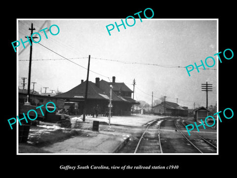 OLD LARGE HISTORIC PHOTO OF GAFFNEY SOUTH CAROLINA, THE RAILROAD STATION c1940