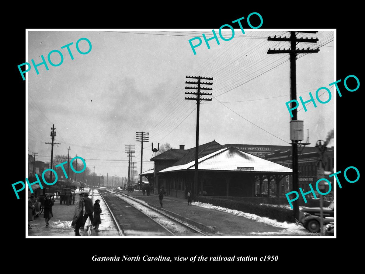 OLD LARGE HISTORIC PHOTO OF GASTONIA NORTH CAROLINA, THE RAILROAD STATION c1950