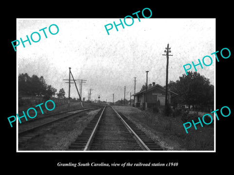 OLD LARGE HISTORIC PHOTO OF GRAMLING SOUTH CAROLINA, THE RAILROAD STATION c1940