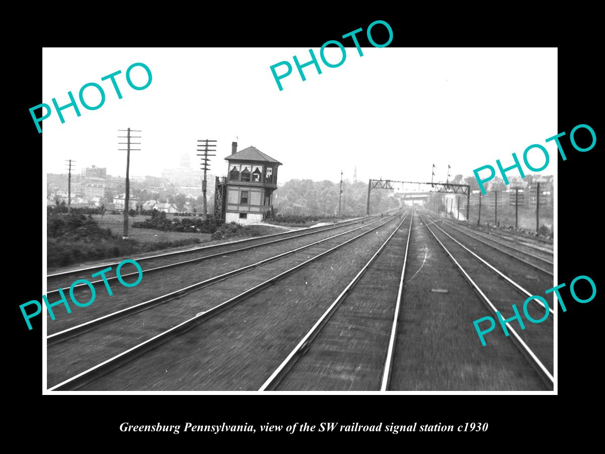 OLD LARGE HISTORIC PHOTO OF GREENSBURG PENNSYLVANIA SW RAILROAD TOWER c1930